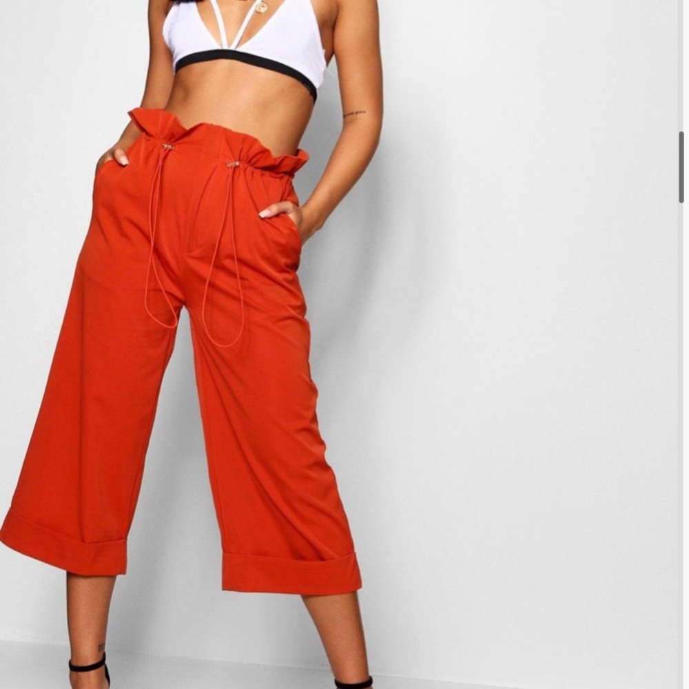 Boohoo Drawstring Waist Orange Utility Trousers Pants